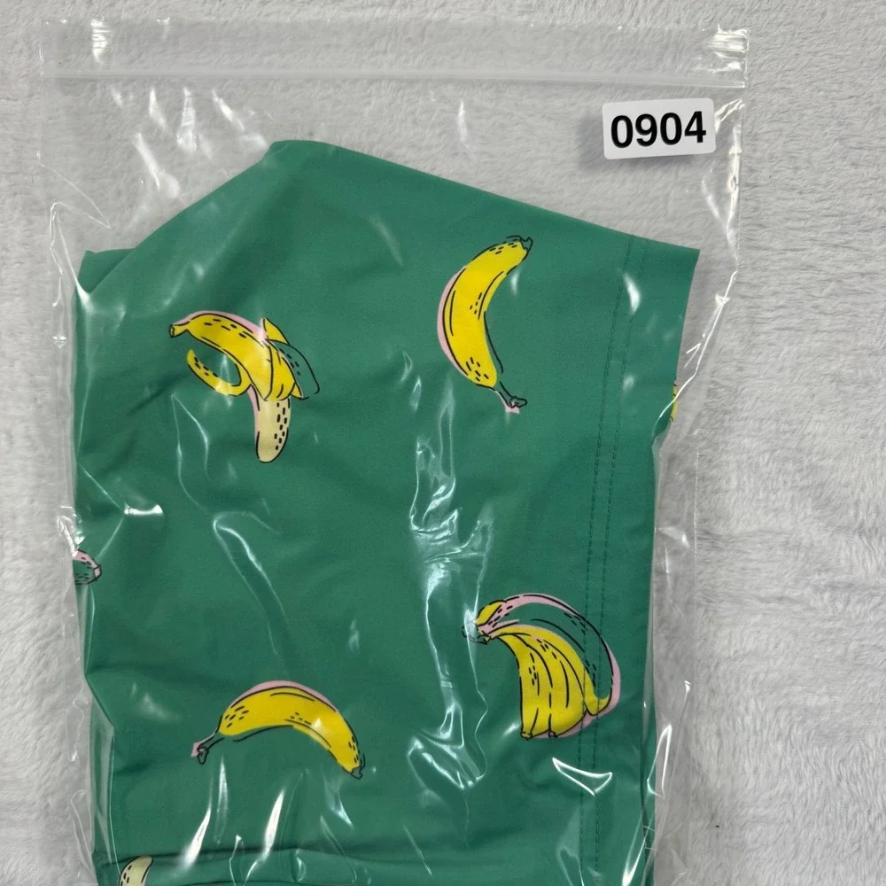Maamgic‎ Swim Trunks Mens Medium Vibrant Green Banana Print Quick Dry Mesh Liner